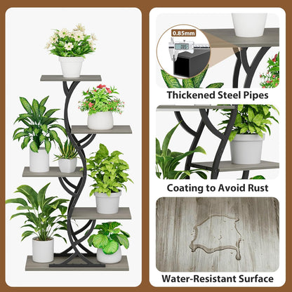 Plant Stand Indoor with Grow Lights - 44" Tall Corner Plant Stands for Indoor Plants, 5 Tiered Metal Plant Shelf, Curved Plant Flower Holder Dispaly Rack for Living Room, Home Patio Balcony (Black)