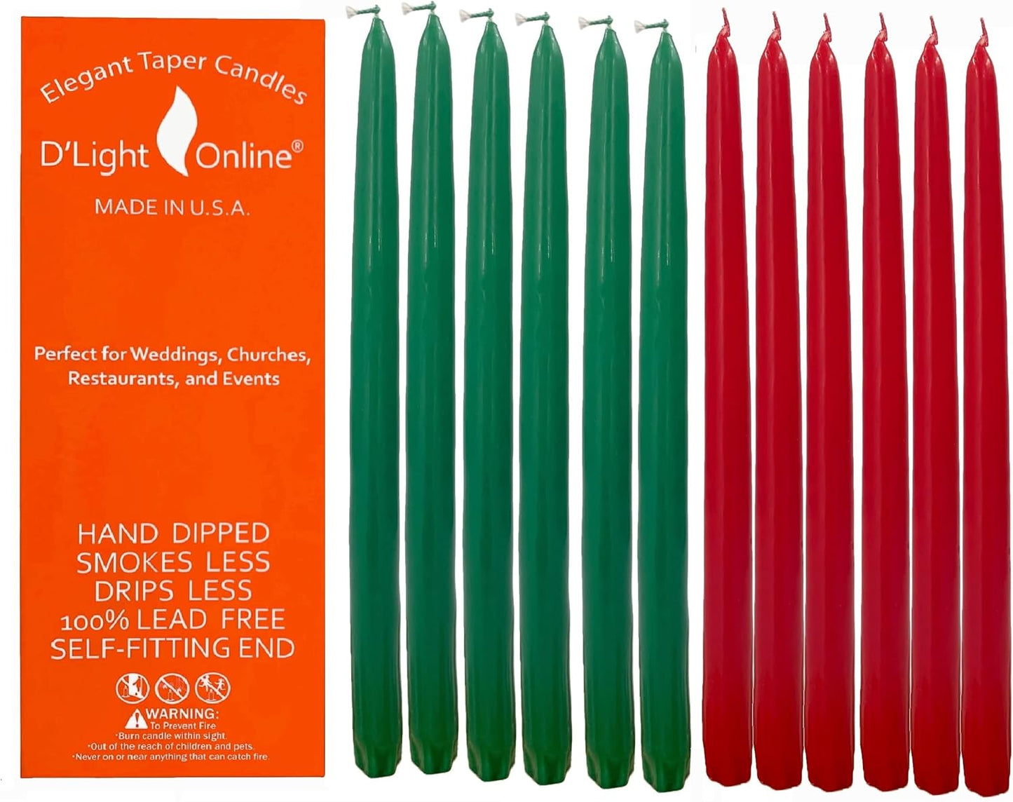 D'light Online White Taper Candles, 10 Inch Premium Quality Candles Hand-Dipped Tapered Candles, Dripless, Smokeless and Unwrapped Bulk Pack for Events - Set of 12 (10 Inch, White)
