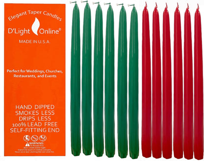 D'light Online White Taper Candles, 10 Inch Premium Quality Candles Hand-Dipped Tapered Candles, Dripless, Smokeless and Unwrapped Bulk Pack for Events - Set of 12 (10 Inch, White)
