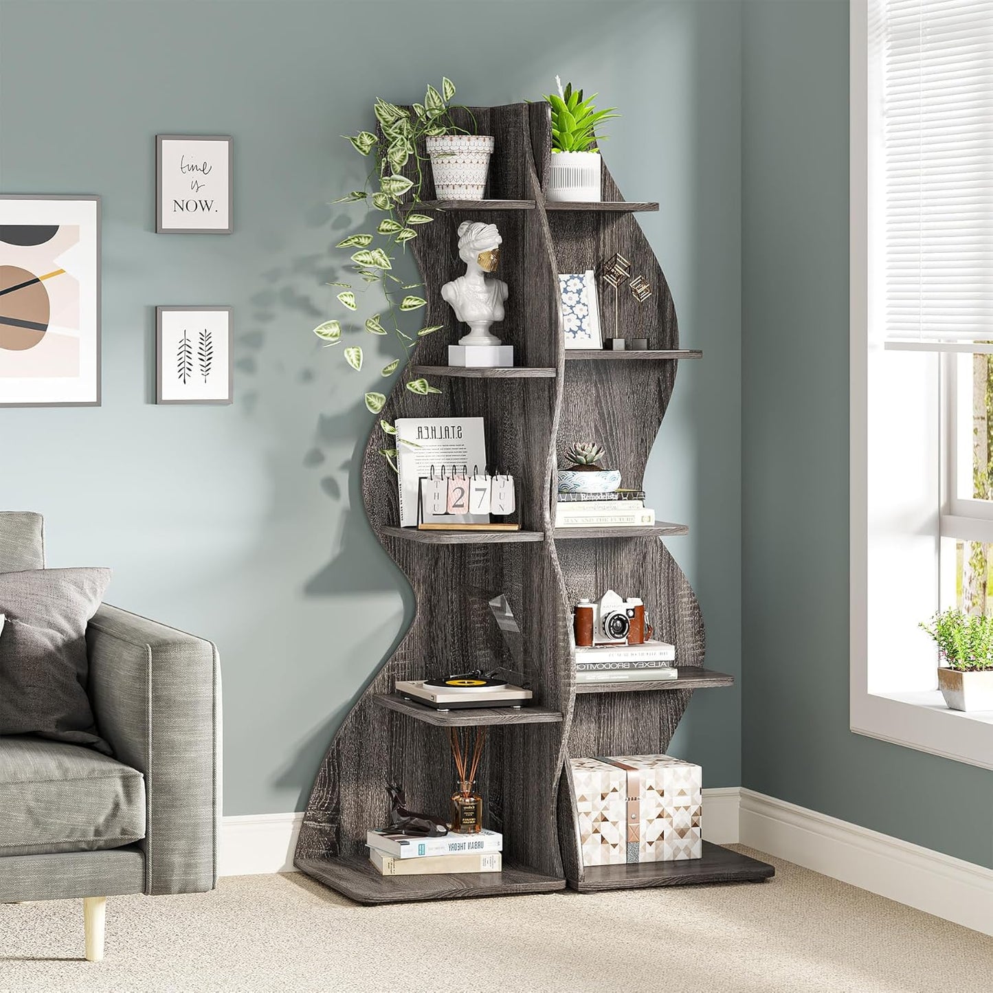Tribesigns Corner Shelf, Modern 5-Tier Wall Corner Bookshelf, Stylish Corner Small Bookcase Storage Rack Plant Stand with Unique Shape for Living Room, Home Office (White, 1PC)