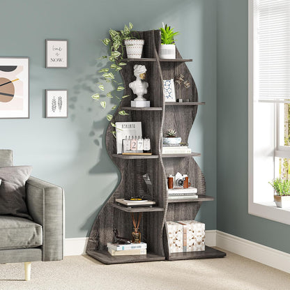 Tribesigns Corner Shelf, Modern 5-Tier Wall Corner Bookshelf, Stylish Corner Small Bookcase Storage Rack Plant Stand with Unique Shape for Living Room, Home Office (White, 1PC)