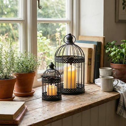 Vela Lanterns Bird Cage Decor Candle Holder Lantern Decorative Wedding Table Centerpiece Decorations, White, Small, Set of 4