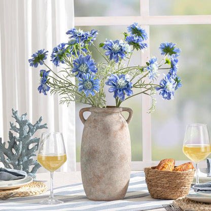 Dobbyby Ceramic Flower Vase 7.6 inch Farmhouse Rustic Vase Decorative Pottery Terracotta Vases for Home Decor Table Mantle Fireplace Living Room Bathroom Wedding Centerpiece (Whitewashed)