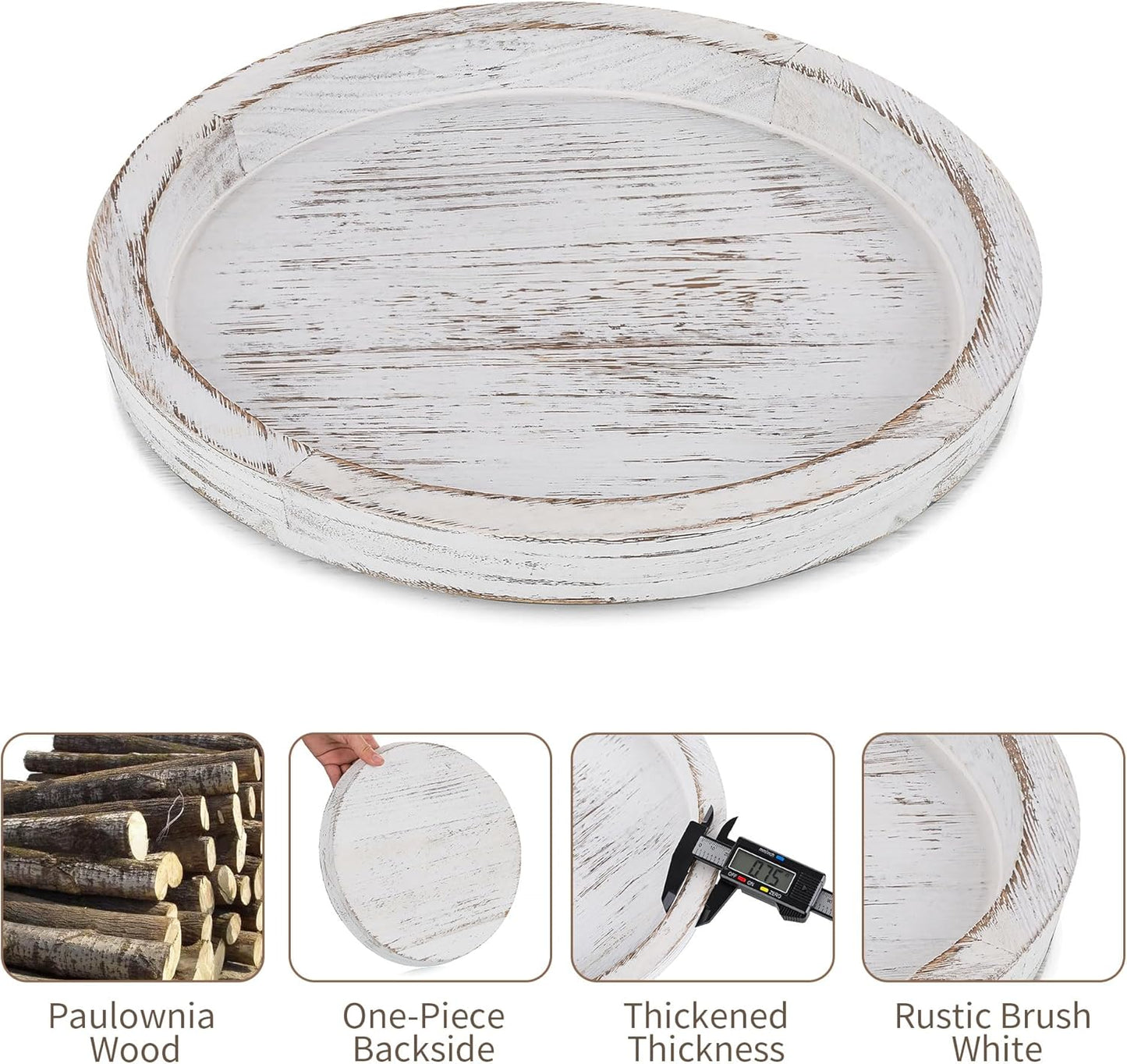 Hanobe Candle Plate Holder Tray: Round Wood Decorative Candle Plate - Rustic Farmhouse CoffeeTable Decor - Tealight Pillar Trays for Home Decor (Distressed)