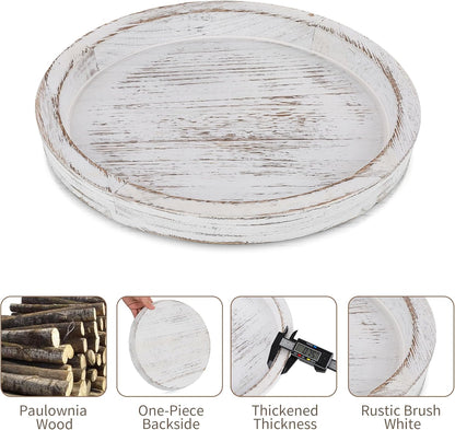 Hanobe Candle Plate Holder Tray: Round Wood Decorative Candle Plate - Rustic Farmhouse CoffeeTable Decor - Tealight Pillar Trays for Home Decor (Distressed)
