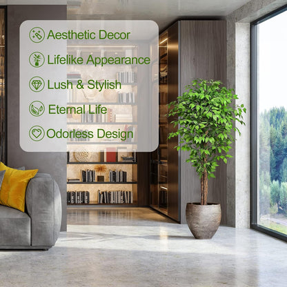 7ft Large Ficus Artificial Trees with Natural Curved Trunks, 84" Tall Lush Faux Tree for Home Decor Indoor, Green Lifelike Fake Ficus Tree Artificial Plants in Pot