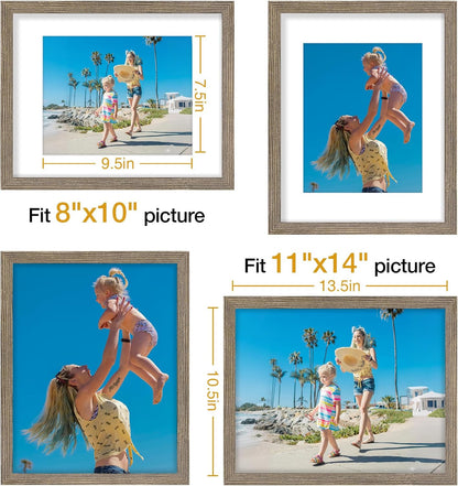 Vittanly 8x10 Picture Frames Set of 9, Shatter Resistant Plexiglass, Display 5x7 Pictures with Mat or 8x10 without Mat, Photo Frames for Wall or Tabletop, Engineered Wood, Black - Colors B