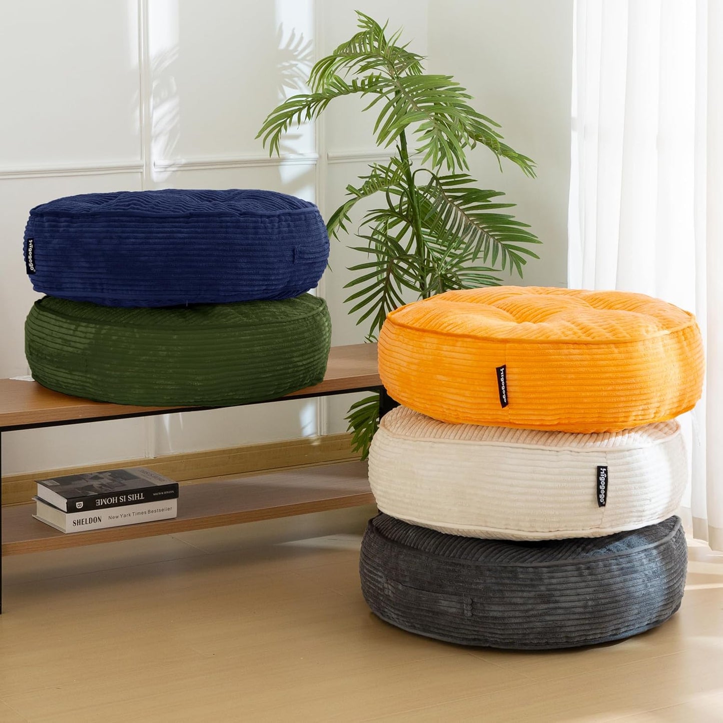 HIGOGOGO 6" Extra Thick Floor Pillow Cushion for Adults, Meditation Cushion Pillow, Large Square Floor Sitting, Tufted Corduroy Cover, for Tatami Living Room or Yoga, 22x22 Inch, 2Pack, Dark Grey