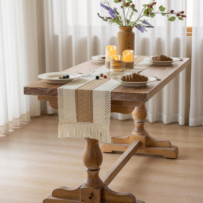 Keketoarrange Boho Sage Green Table Runner for Summer Home Decorations 12x72 Inches Farmhouse Small Macrame Woven Burlap Rustic Coffee Dresser Dining Kitchen Centerpiece Bohemian Decor