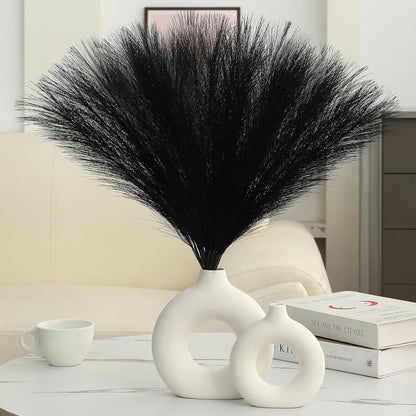 UREYMX Faux Pampas Grass Decor 17.7 Inch 6pcs, Artificial Pampas Grass Fluffy Home Decor, Short Vase Room Decor pompous Grass Flower Arrangement for Boho Home Wedding Decoration (Black)