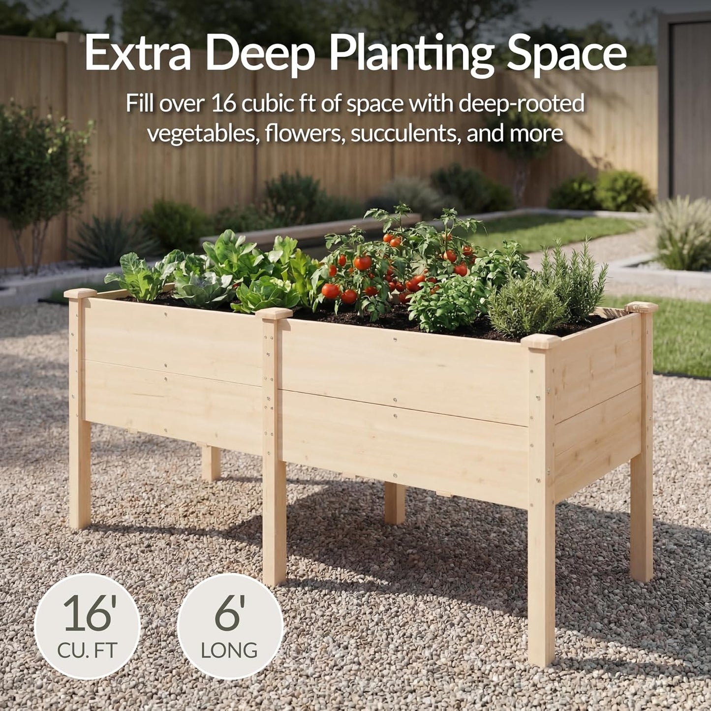 Best Choice Products 72x24x30in Raised Garden Bed, Elevated Wood Planter Box Stand for Backyard, Patio, Balcony w/Divider Panel, 6 Legs, 300lb Capacity - Natural