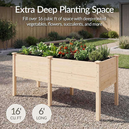 Best Choice Products 72x24x30in Raised Garden Bed, Elevated Wood Planter Box Stand for Backyard, Patio, Balcony w/Divider Panel, 6 Legs, 300lb Capacity - Natural