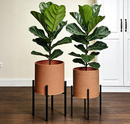 ARNIS Modern Plant Pots, Set of 2 Large Planters with Stand, Decorative Planters, Metal Pots with Drainage Holes for Living Room, Office, Garden or Balcony, 8.25 &10.5 Inch, Dirt