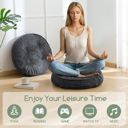 HIGOGOGO 6" Extra Thick Floor Pillow Cushion for Adults, Meditation Cushion Pillow, Large Square Floor Sitting, Tufted Corduroy Cover, for Tatami Living Room or Yoga, 22x22 Inch, 2Pack, Dark Grey