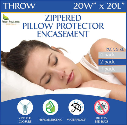 Euro Size Pillow Protectors (Set of 2) - European Square 26x26 Pillow Covers Waterproof Hypoallergenic Dust Proof Zippered Encasement