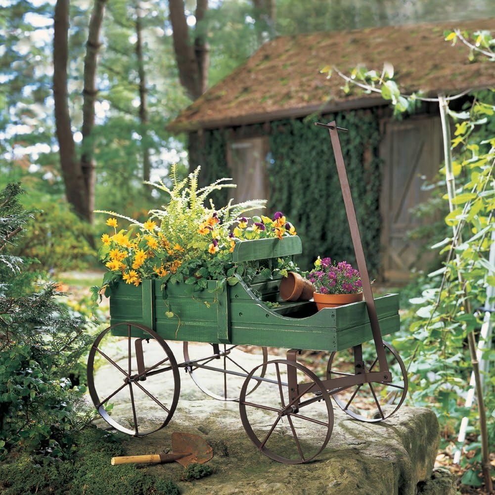 Collections Etc Amish Wagon Decorative Indoor/Outdoor Garden Backyard Planter, Red