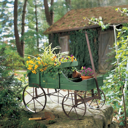Collections Etc Amish Wagon Decorative Indoor/Outdoor Garden Backyard Planter, Red