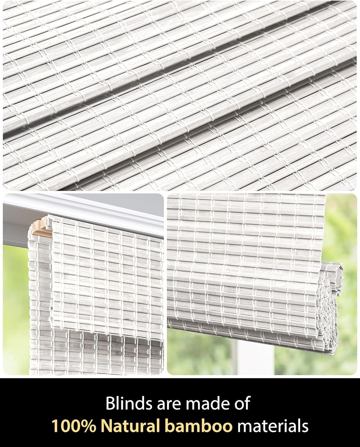 UNISHADES Cordless Bamboo Roman Shades for Windows, Blinds Size (26.5" W ×48" H) Colour (Highfield Teak)