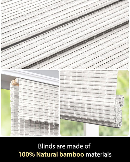 UNISHADES Cordless Bamboo Roman Shades for Windows, Blinds Size (26.5" W ×48" H) Colour (Highfield Teak)