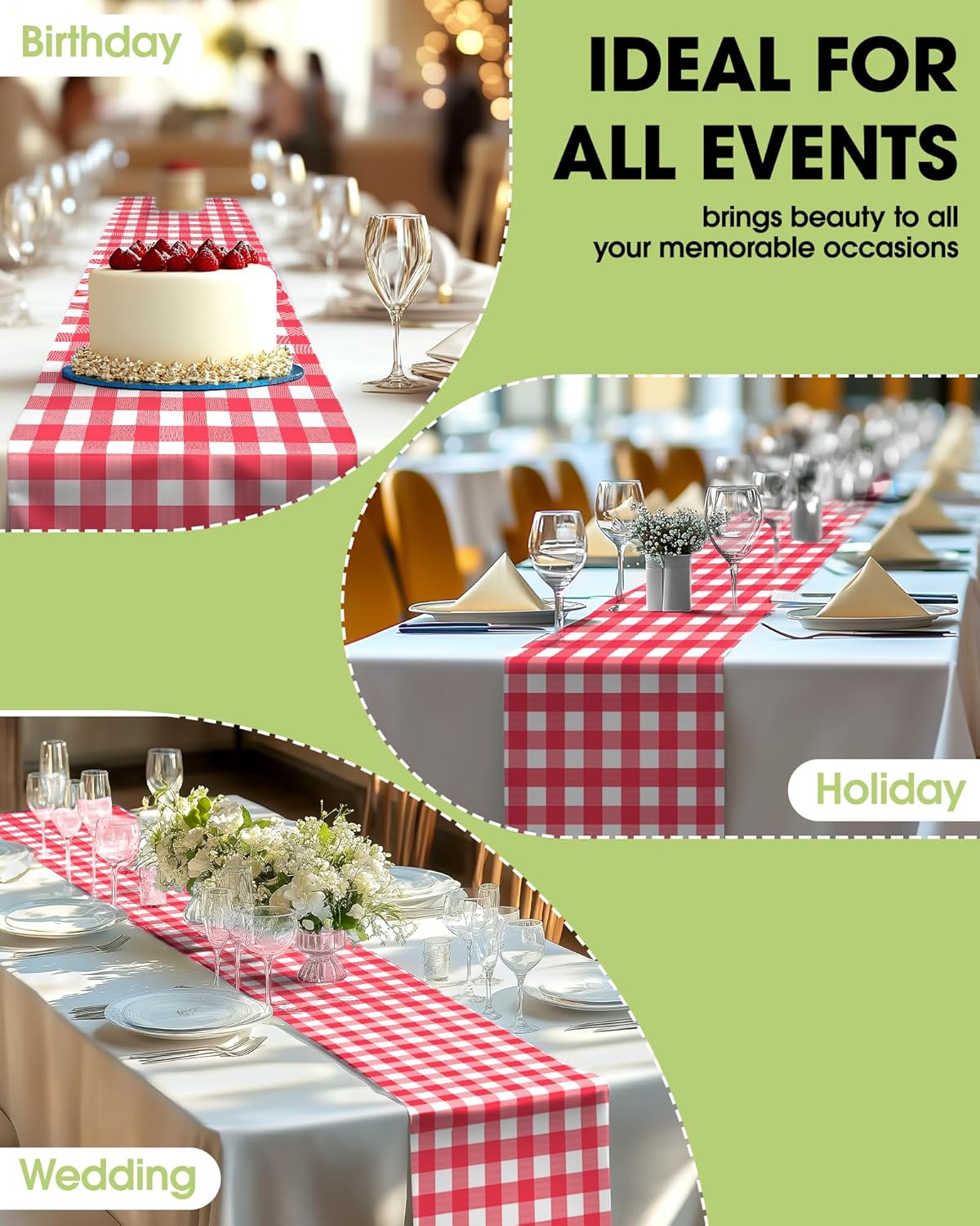 Pureegg Gold Plastic Table Runners - 10 Pack, 14'' x 108'', Water Resistant & Disposable Centerpiece Decorations for Table Cloth, Wedding, Birthday, Holiday, Baby Shower, Party, Home Decor