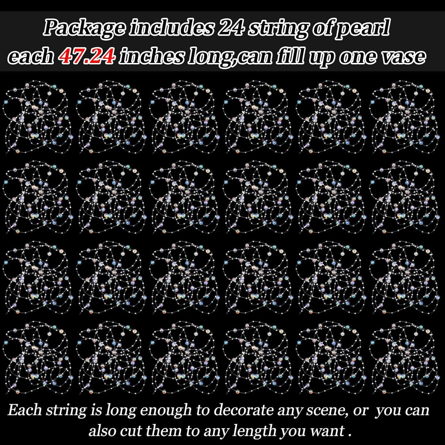 Tondiamo 24 Pcs Artificial Pearl String for Floating Candle Faux Pearls Beads String Garland Centerpiece Decoration for Vases Filler Wedding Spring Holiday Party Decor(Gold)