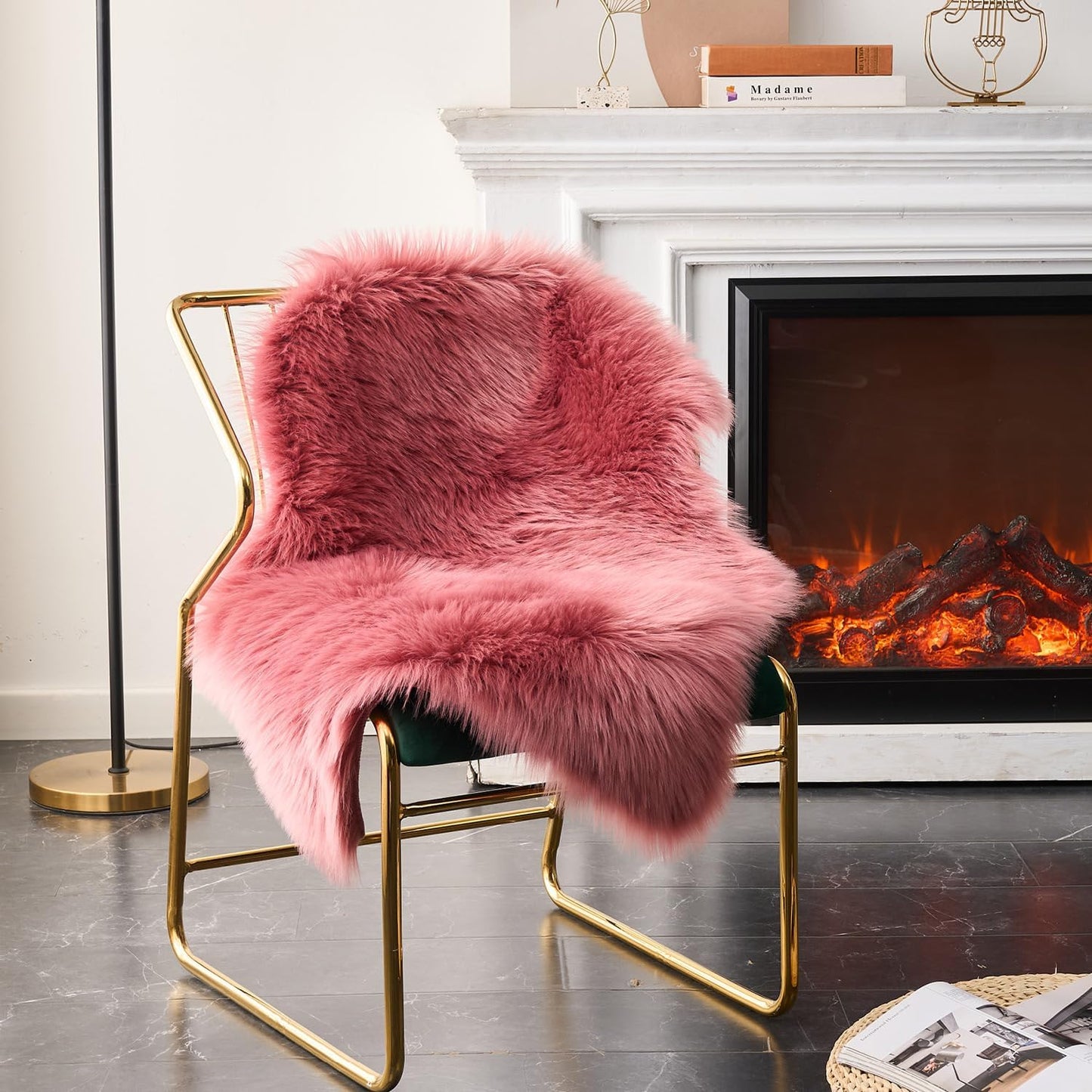 EasyJoy Ultra Soft Fluffy/Fuzzy Shaggy Area Rug Faux Fur Chair Cover Seat Pad for Bedroom Floor Sofa Living Room (2 x 6 ft Sheepskin, Beige)