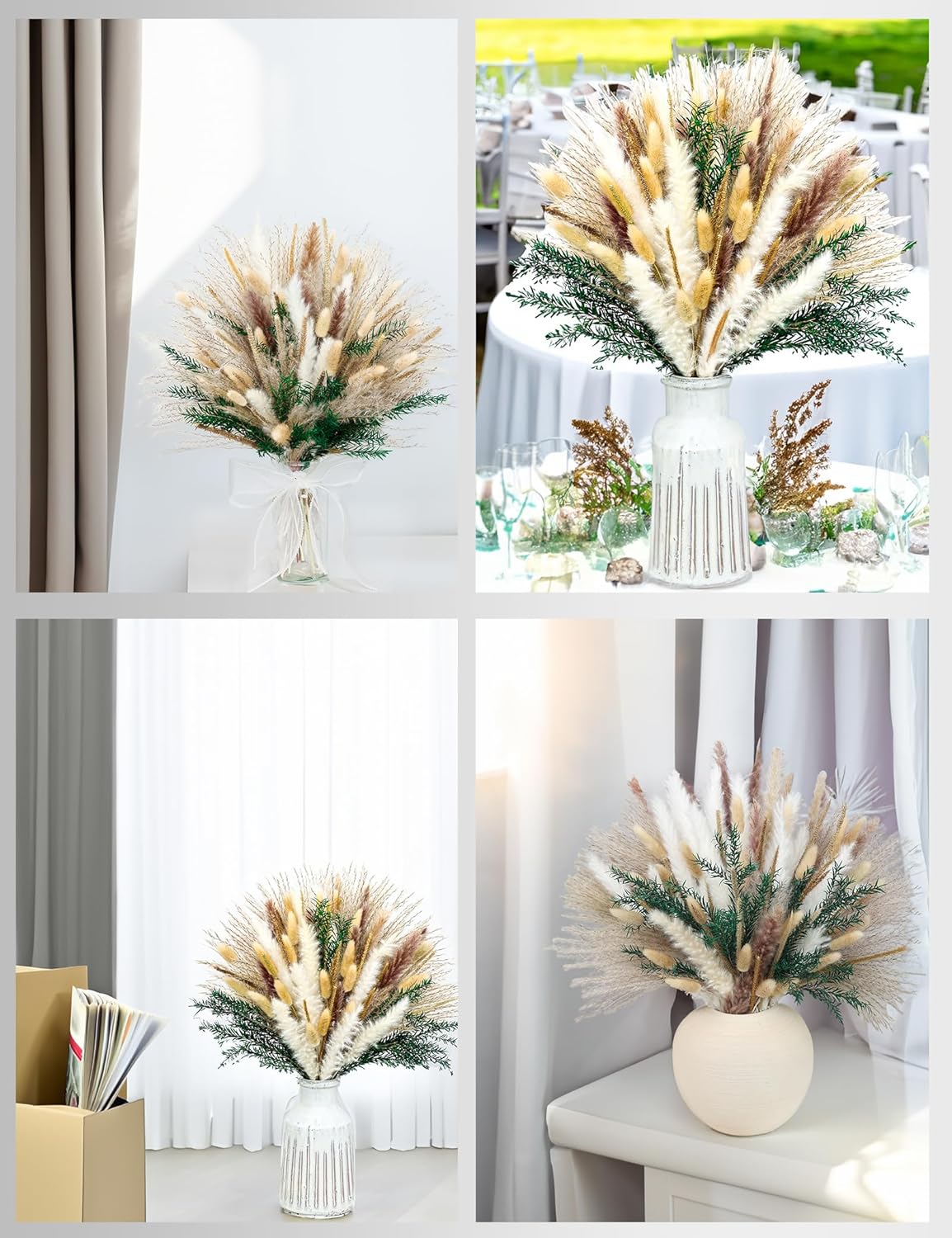xin's convey 120 PCS Dried Pampas Grass, Dried Flowers, Reed Grass Bouquet for Bohemian Flowers Home Table Wedding Decoration, Rustic Farmhour.(Light Brown)