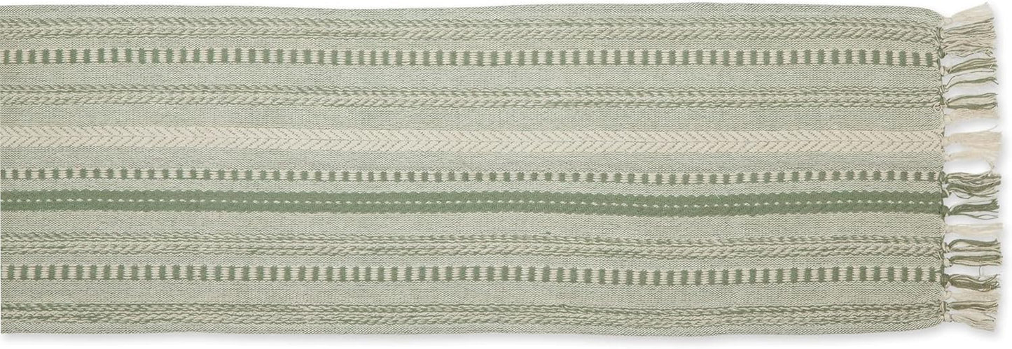 DII Farmhouse Braided Stripe Table Runner Collection, 15x72 (15x77, Fringe Included), Black