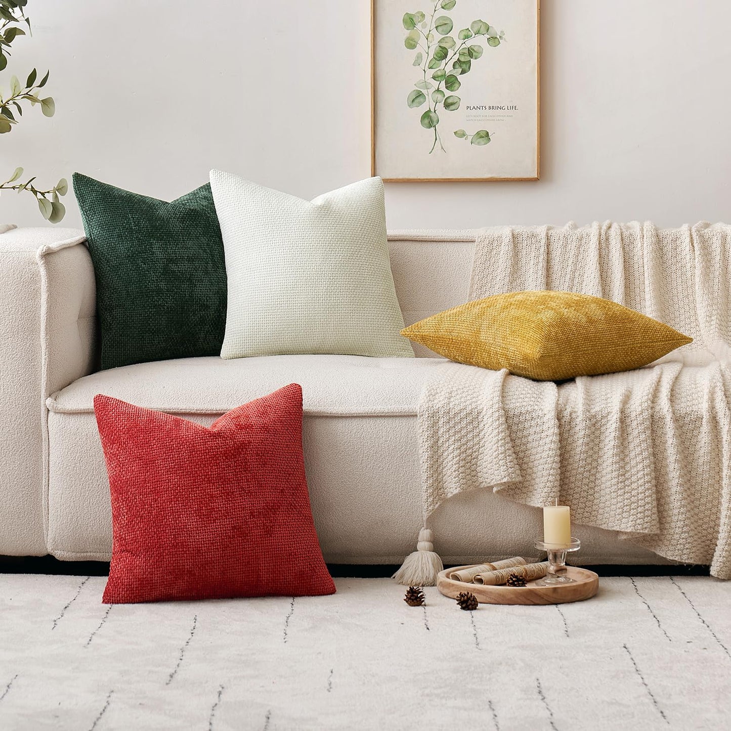 MIULEE Pack of 2 Couch Throw Pillow Covers 18x18 Inch Neutral Beige Modern Boho Accent Decorative Pillow Covers Soft Chenille Farmhouse Cushion Covers for Home Decor Bed Sofa Living Room