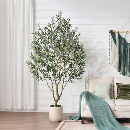 Verinatural Olive Tree Artificial Indoor, 8FT Tall Faux Olive Tree with 18in White Planter, Artificial Plants with Natural Wood Trunk and Lifelike Fruits for Home Office Decor,VN205
