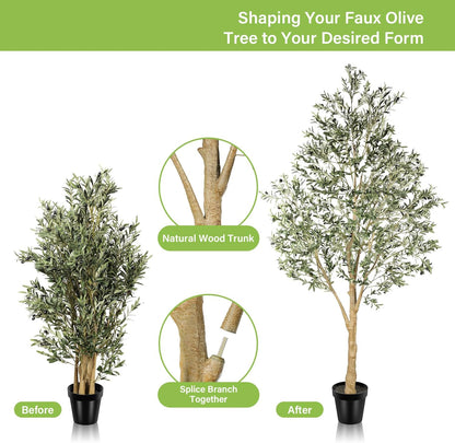 Realead Faux Olive Tree 7ft - Realistic Tall Olive Trees Artificial Indoor - Large Fake Olive Tree with Natural Wood Trunk and Lifelike Leaves - Artificial Olive Tree for Home Office Decor