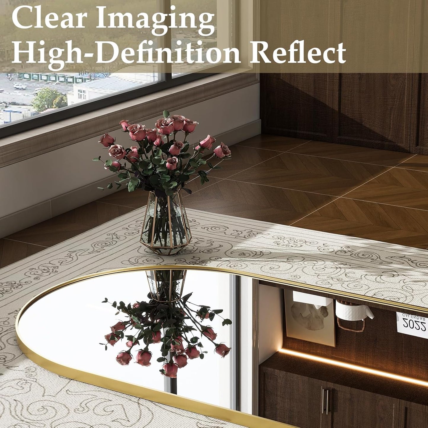 57" x 20" Arched Full Length Mirror - Wall Mounted/Floor Mirror Aluminum Alloy Frame Full Body Mirrors for Bathroom Living Room Bedroom and Entryway,Black