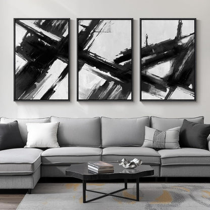 Large Framed Black and White Abstract Wall Art for Living Room, 3 Piece Big Modern Canvas Prints Paintings Artwork for Walls, Minimalist Abstract Art Pictures for Hallway, Office Wall Decor 24x36 In