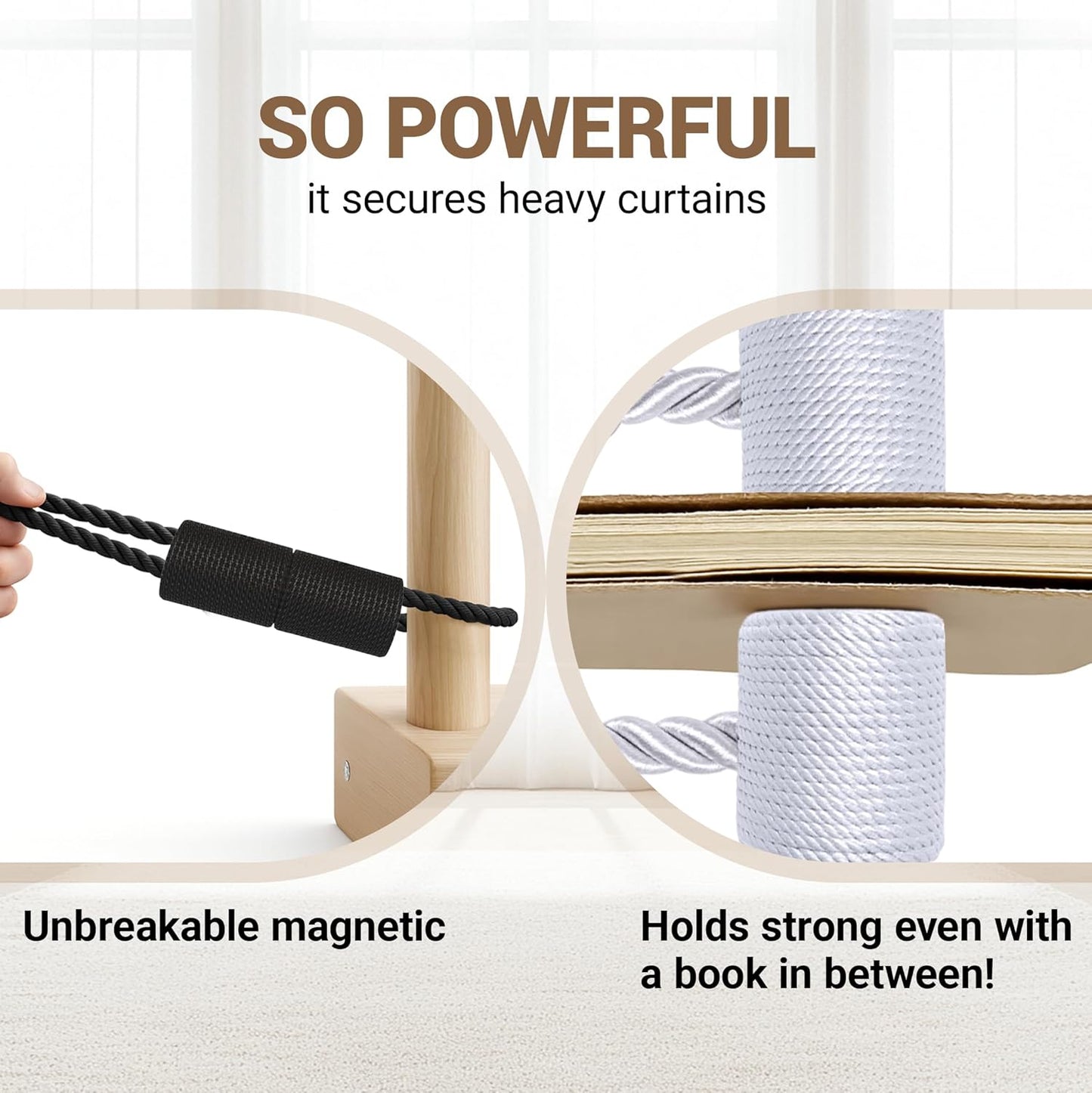 Hion Magnetic Curtain Tiebacks Black 2pcs, Curtain Tiebacks Buckles Holdbacks Holders Hooks Clip for Home Outdoor Bedroom Office Decorative Curtain