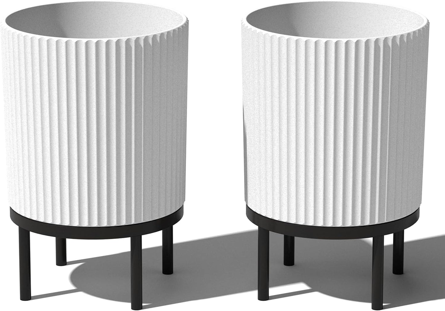 Veradek Demi Series Round Planter w/ Stand for Porch/Patio | Durable Plastic-Concrete & Wooden Stand | Modern Décor for Tall Plants, Flowers