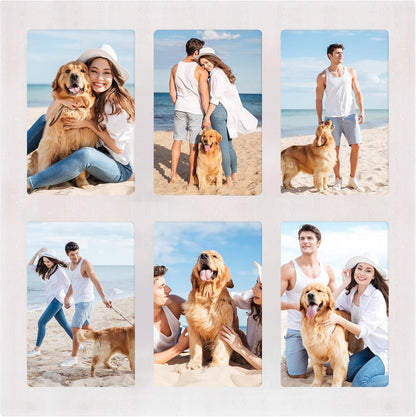 YESKAY 4x6 Picture Frame Collage for Wall Decor, Multiple Photo Collage Frames with Tempered Glass, 7-Opening for 4 x 6 Picture Frames, Rustic Brown, 1 Pack