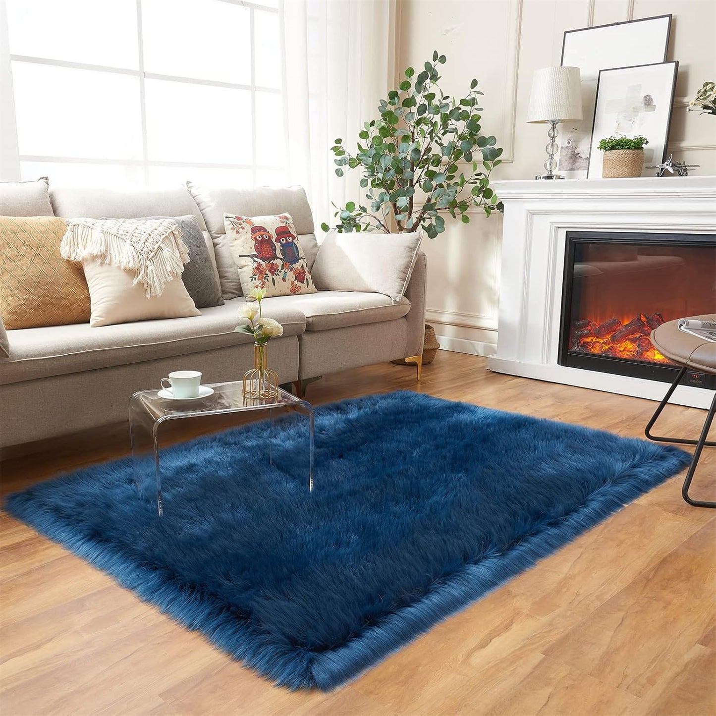 EasyJoy Ultra Soft Fluffy/Fuzzy Shaggy Area Rug Faux Fur Chair Cover Seat Pad for Bedroom Floor Sofa Living Room (2 x 6 ft Sheepskin, Beige)