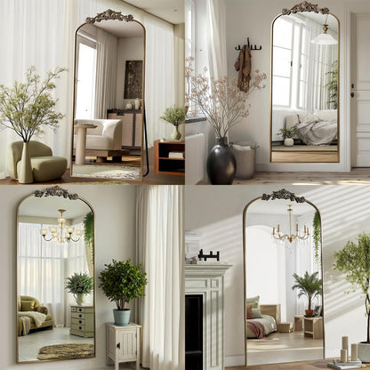 Dewfig Arched Full Length Mirror, 76"x34" Large Floor Mirror, Full Body Mirrors for Leaning or Hanging, Standing Mirrors for Bedroom, Living Room,Dressing Room, Aluminum Alloy Frame, Black