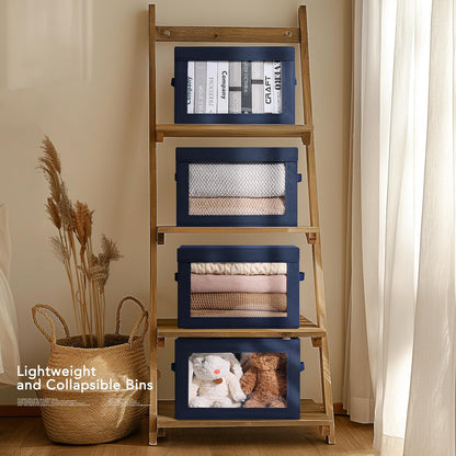 Homsorout Storage Bins with Lids - Fabric Closet Storage Bins with Window, Collapsible Baskets for Shelves 4 Pack, Home Decorative Boxes for Clothes, Closet, Office, Grey