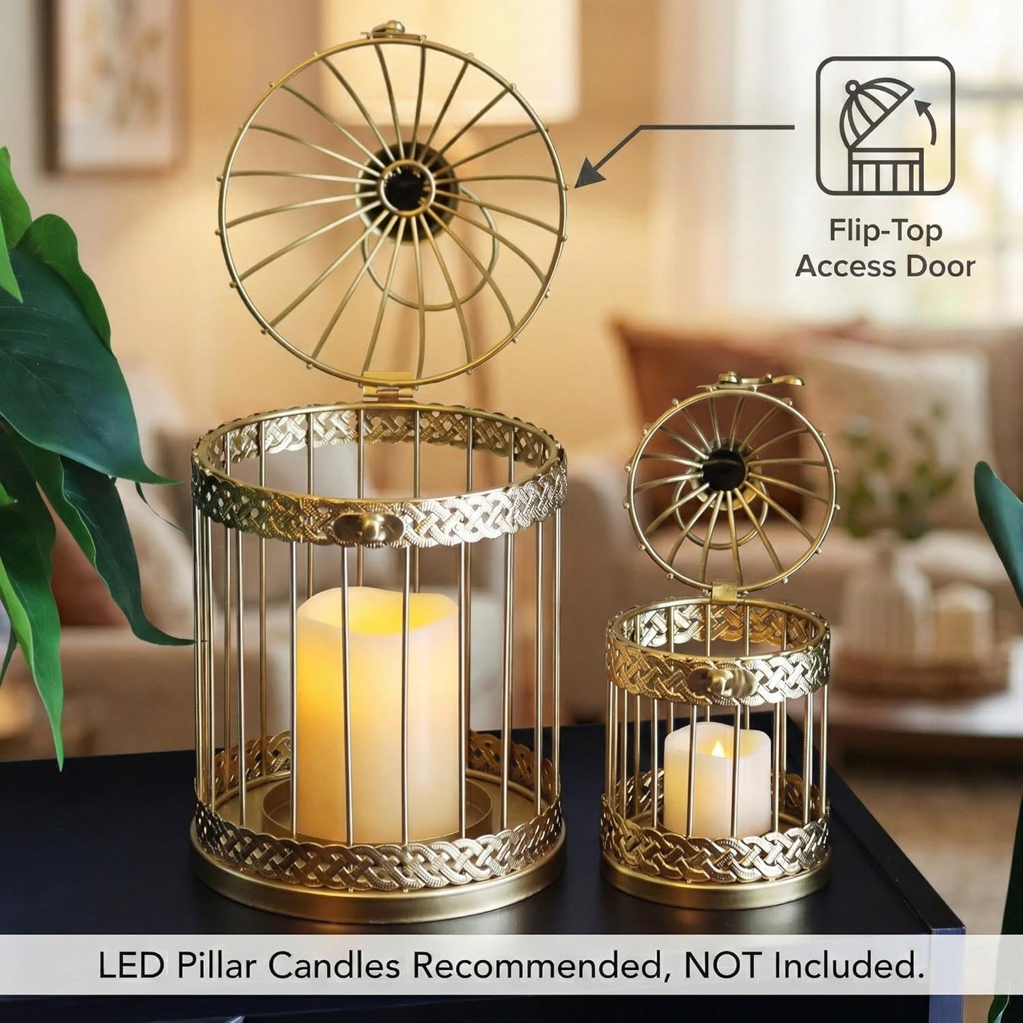 Vela Lanterns Bird Cage Decor Candle Holder Lantern Decorative Wedding Table Centerpiece Decorations, White, Small, Set of 4