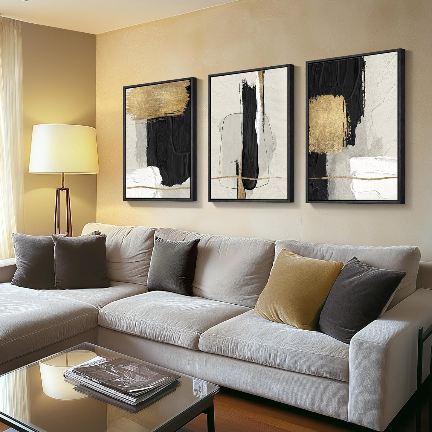 Large Framed Black and White Abstract Wall Art for Living Room, 3 Piece Big Modern Canvas Prints Paintings Artwork for Walls, Minimalist Abstract Art Pictures for Hallway, Office Wall Decor 24x36 In