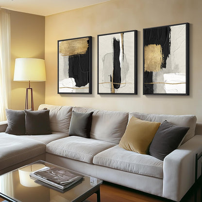Large Framed Black and White Abstract Wall Art for Living Room, 3 Piece Big Modern Canvas Prints Paintings Artwork for Walls, Minimalist Abstract Art Pictures for Hallway, Office Wall Decor 24x36 In