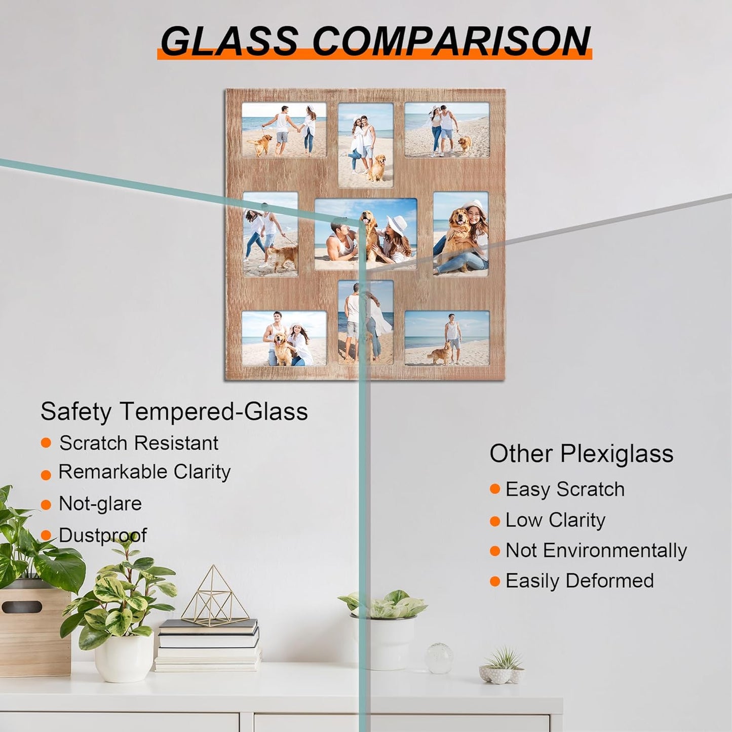 YESKAY 4x6 Picture Frame Collage for Wall Decor, Multiple Photo Collage Frames with Tempered Glass, 7-Opening for 4 x 6 Picture Frames, Rustic Brown, 1 Pack