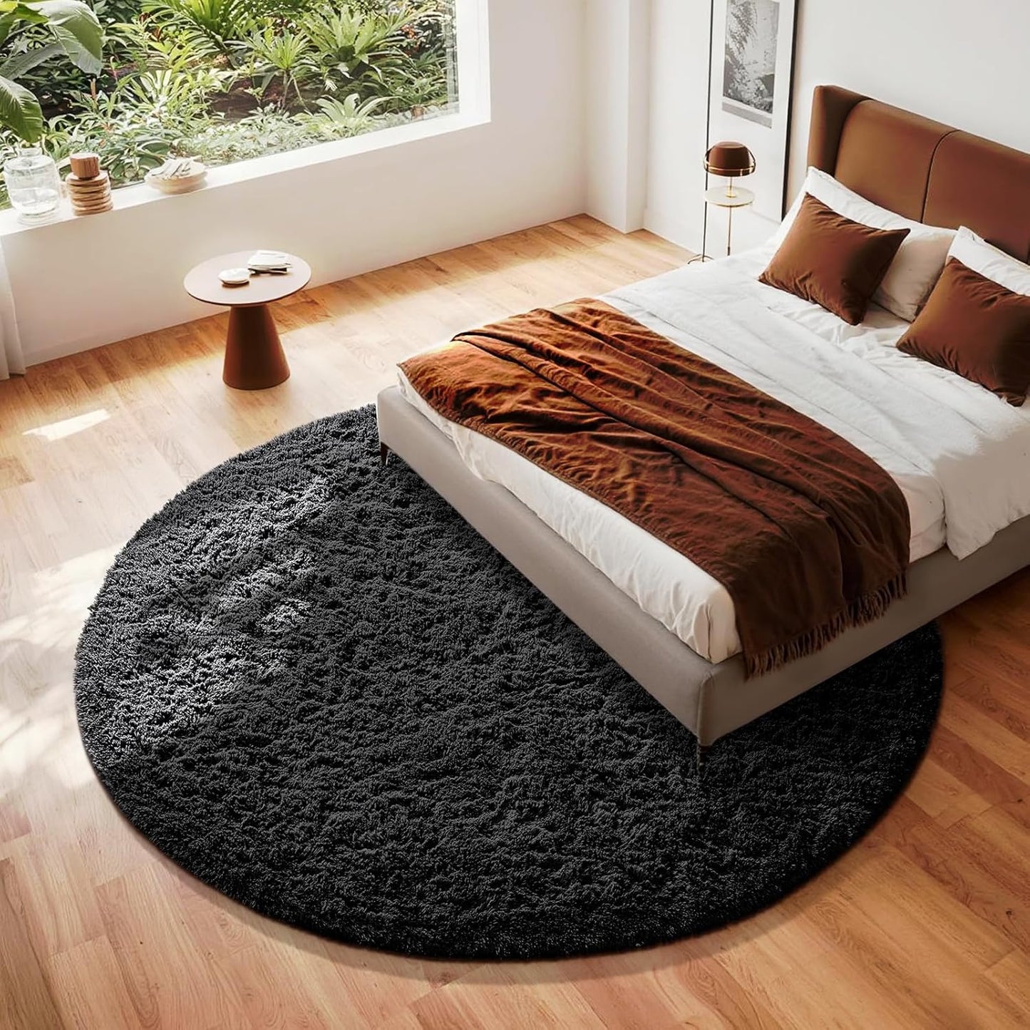 Ophanie Round Rugs 5Ft Ivory Circle Area Rug, Nursery Room Decor, Christmas Aesthetic Bedroom Home Circular Carpet 5 Foot, Fluffy Fuzzy Shag Plush Cream Living Room Rugs for Kids Boys Girls Teen Baby