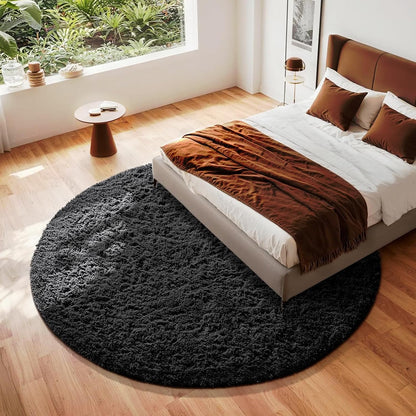 Ophanie Round Rugs 5Ft Ivory Circle Area Rug, Nursery Room Decor, Christmas Aesthetic Bedroom Home Circular Carpet 5 Foot, Fluffy Fuzzy Shag Plush Cream Living Room Rugs for Kids Boys Girls Teen Baby