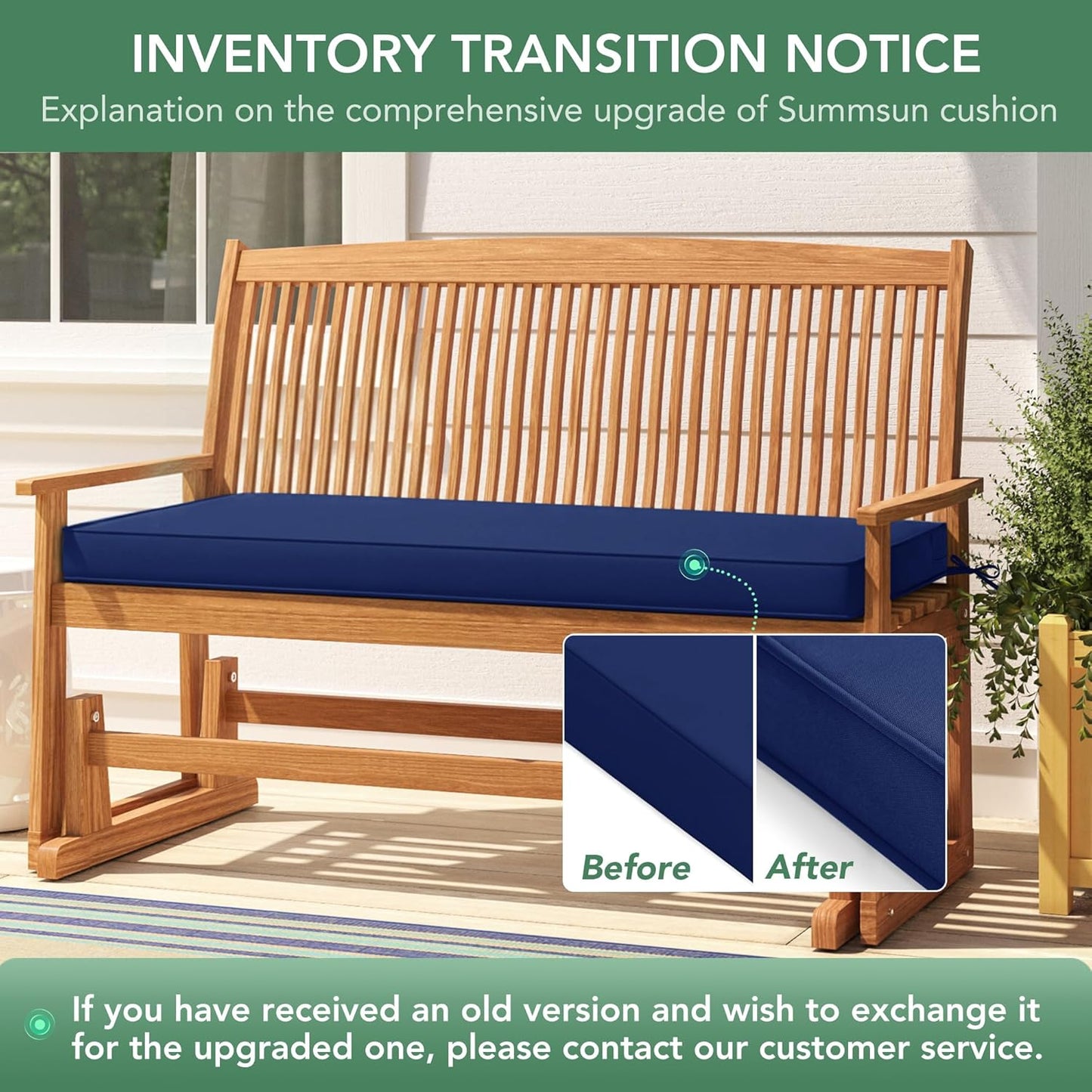 Summsun Outdoor Bench Cushion: Waterproof and Fade Resistant Patio Furniture Cushions - Non-Slip Bench Pad Cushion with Removable Cover for Garden Swing Porch Sofa Settee, 48 x 18 x 3 Inch, Black