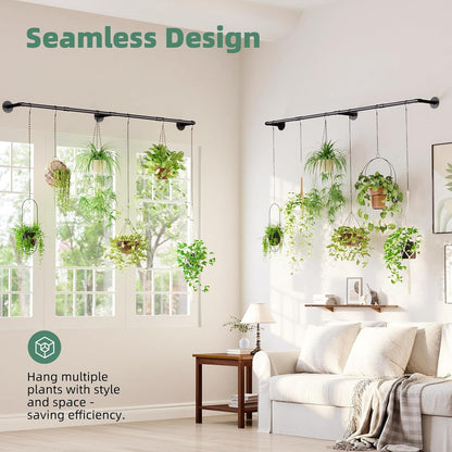Galood Plant Hanger Indoor with 6 Hanging Chains Hanging Planters for Indoor Plants Hanging Plant Holder Window Plants Rod Black Metal Shelves(70.8 Inch Pot not Included