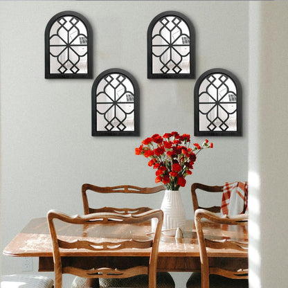 ZEXUIRU 4 Set. Rustic Wall Mirrors for Bedroom Bathroom Living Room Entryway Wood Farmhouse Square Easy to Hang Framed Decorative Accent Hanging Wall-Mounted Mirror Set for Living Room - Black