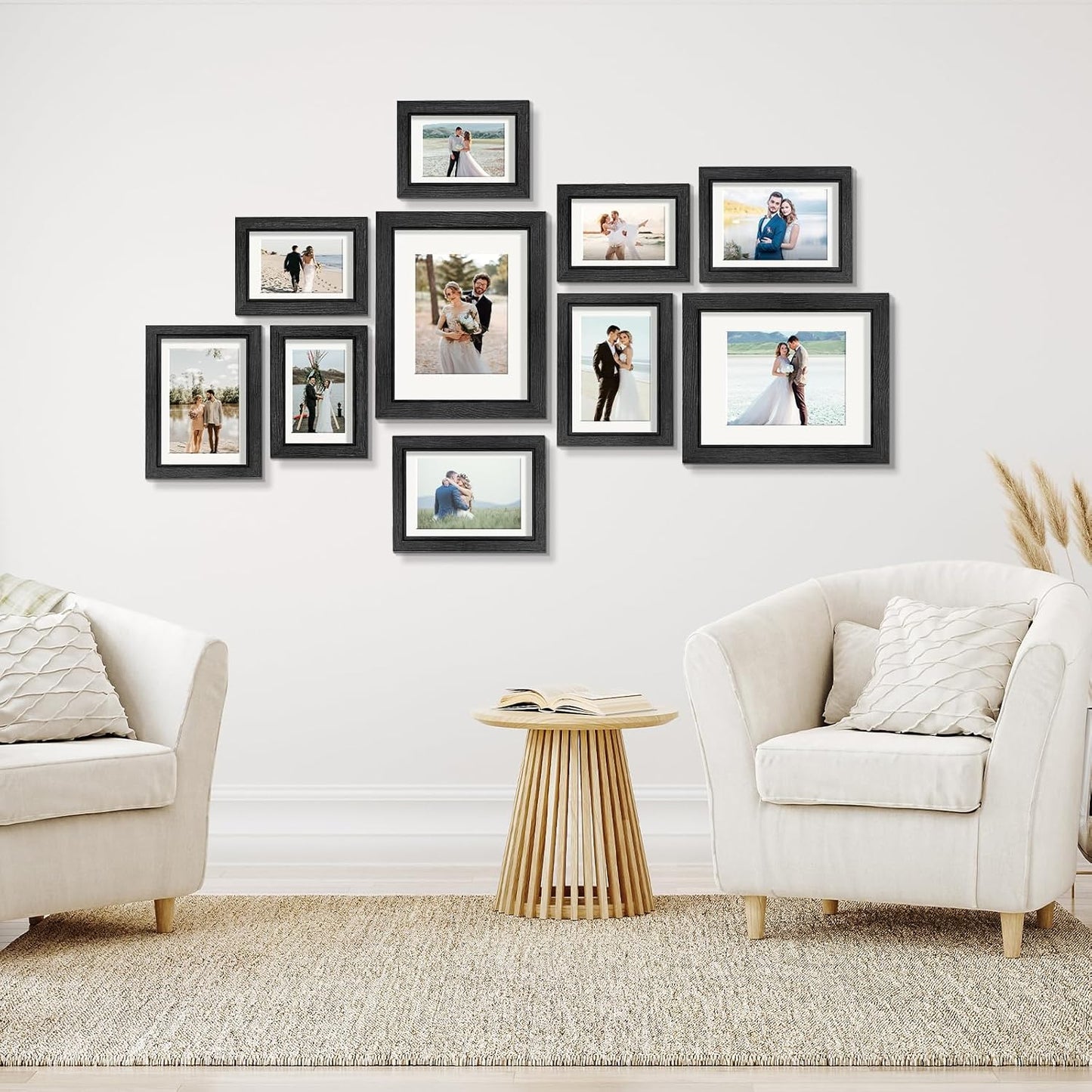 Povrgive Picture Frames, Made of Real Glass and Wooden Frame, Gallery Photo Frames Set of 10 for Collage Wall Decor, Multi Sizes Including 8x10, 5x7, 4x6 for Mounting or Tabletop Display, Wood