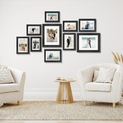 Povrgive Picture Frames, Made of Real Glass and Wooden Frame, Gallery Photo Frames Set of 10 for Collage Wall Decor, Multi Sizes Including 8x10, 5x7, 4x6 for Mounting or Tabletop Display, Wood
